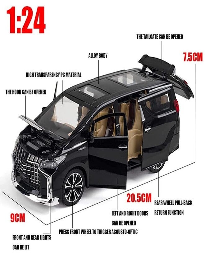 AHBHT Kids Model 1:24 Alphard Die Cast Metal Car Pull Back Action Opening Doors with Realistic Engine Sound Lights Toy Car Gift for Boys - Black - Image 3